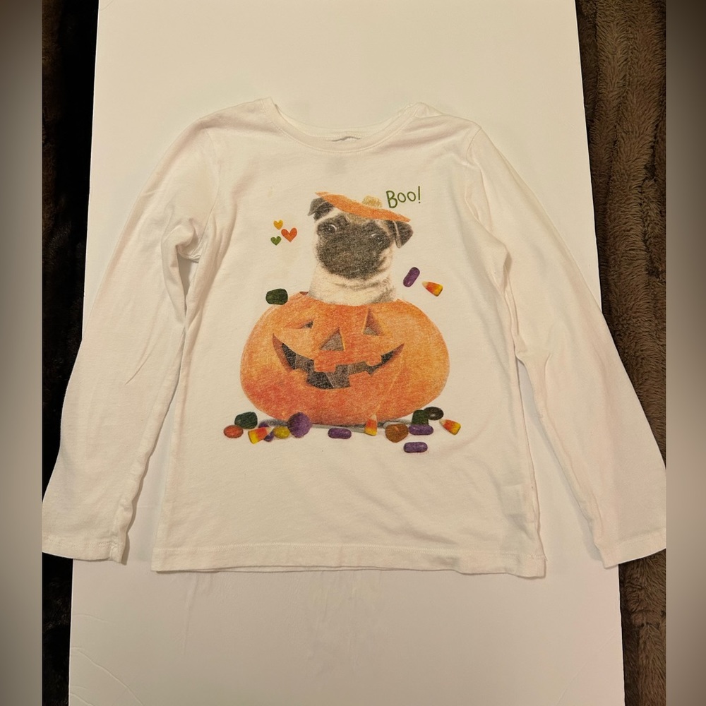 The children’s place girls s 7/8 Halloween long sleeve graph t shirt white